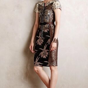 Byron Lars Elegant Black and Cream Patterned Midi Dress